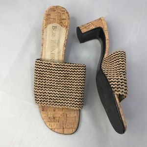 Bob Baker Slip On Peep Toe Cork Heel Sandals 7M